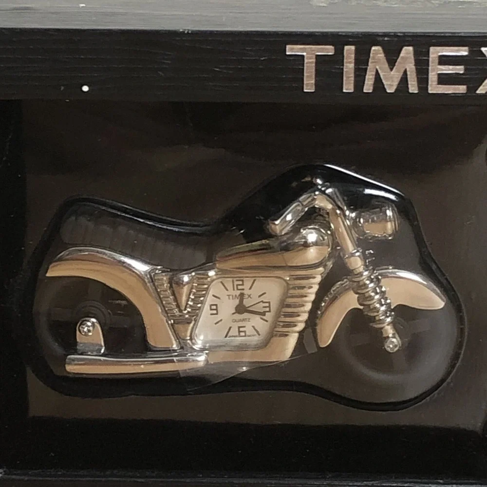 Vintage Timex Motorcycle Themed Desk Set Mini Clock & Picture Frame